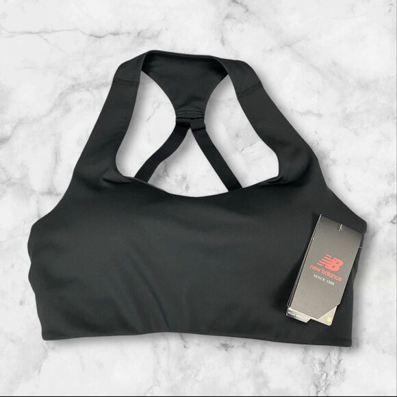 New Balance Power X Black Sports Bra Size M (D-DD) High Impact Bra NWT - Picture 1 of 16